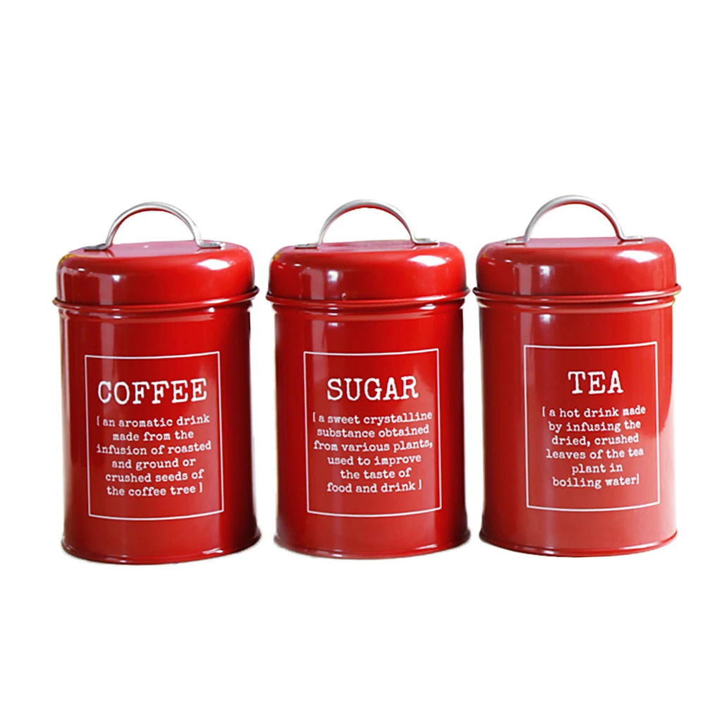 3pcs Tea Coffee Sugar Canister Metal Food Storage Tin for Kitchen Counter Tea Coffee Sugar Spices Sundries Storage Box