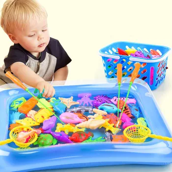 

Children 14pcs / set Fishing Magnets Parent-child interactive Toys Kids Game 1 Rods 1 grid 12 3D Fish Toys Bathtub for baby Outd