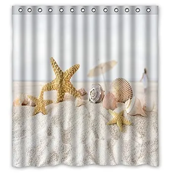 

Unique Starfish Seashell Beach Theme Shower Curtain Waterproof Polyester Fabric 66"(w) x 72"(h) Inches-Ocean Bathroom Decor