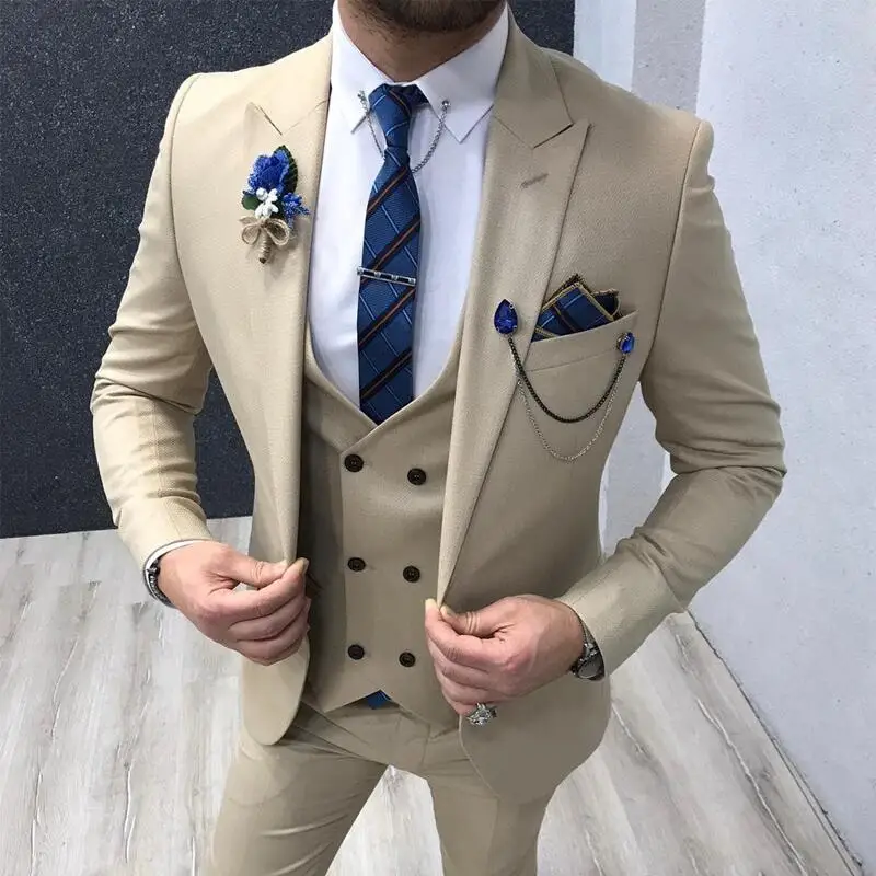 3 Pieces Mens Suits for Wedding Double Breasted Vest Slim Fit Groom Suits Italian Handsome Wedding Tuxedos Jacket+Pants+Vest