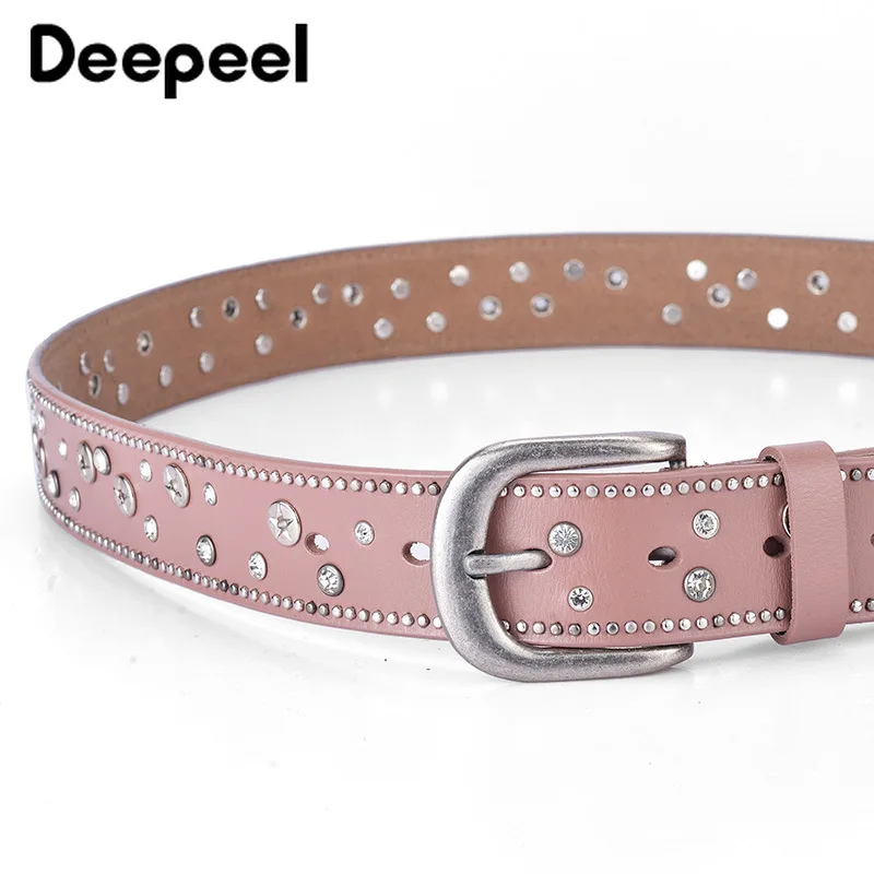 Deepeel, 1 шт., 3,3 см* 110 см, модные заклепки, стразы, инкрустированные, второй слой, кожа, сплав, пряжка, ремень для женщин, дикие брюки, YB352