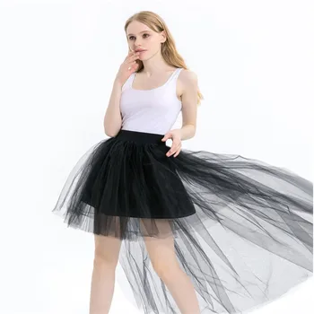 

Front short long multi-color sexy lady summer slim four-layer tulle skirt long tail skirt banquet party ballet Lolita petticoat