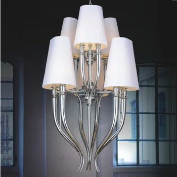 

European Modern White Fabric Iron Horns Pendant Light for Hall Living Room Hanging Lighting Deco Maison LED Bulbs Cord Pendant