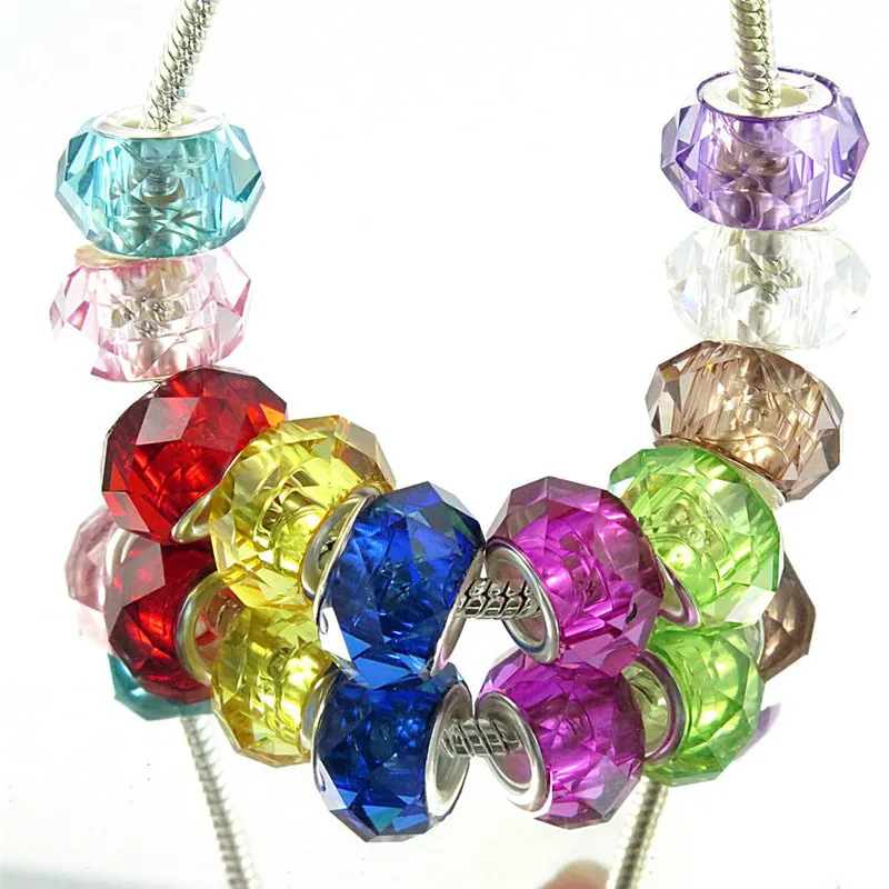 

20pcs Round Core Cut Faceted Big Hole Glass Beads Fit European Pandora Bracelet Spacer Charms Chain Necklace for Jewelry Making