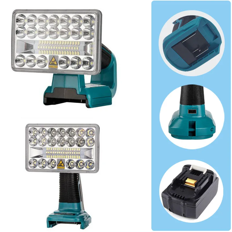 18V 2000LM Lamp Work Light Spotlight Light USB Flashlight for Makita 12W 18W Li-ion Battery BL1830 BL1430 BL1845 LXT400 portable led work light