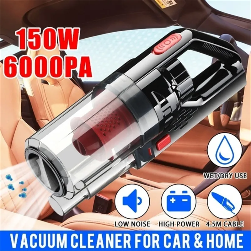 US $30.89 Portable Car Vacuum Cleaner Wet Dry Dual Use Cordless Wireless HandHeld Car Cleaner 12V 150W 6000PA Suction Power Houdehold