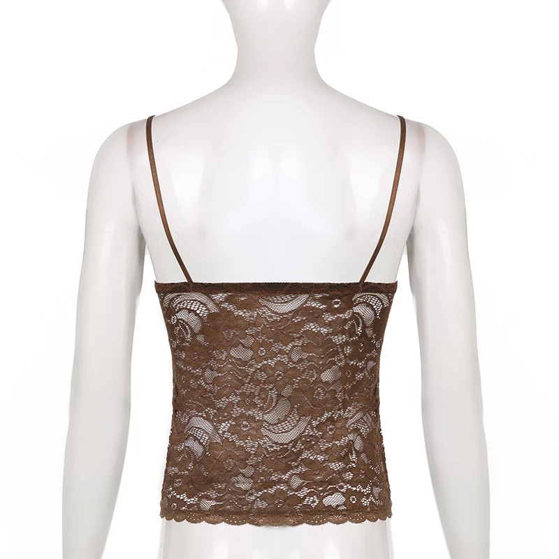 Rapcopter Y2K Brown Lace Crop Top Frill Satin Patched Mini Vest Backless V Neck Tank Tops Women Retro Sweet Cute Corset Sweats white camisole