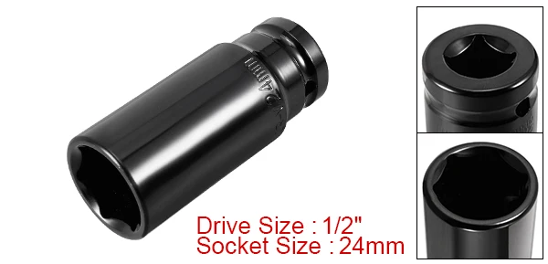 24mm Uxcell Uxcell 1 шт. 1/2 дюймовый накопитель 15/16/17/18/19/21/22/24/27 мм шестигранный 6-точечный глубокое воздействие гнездо, хром-ванадиевая Сталь Черный Ремонт - Цвет: 24mm