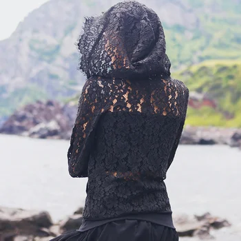 

LANMREM 2020 new summer fashion women lace hollow out full sleeves zippers embroidery short jacket sunscreen cardigan WK95501