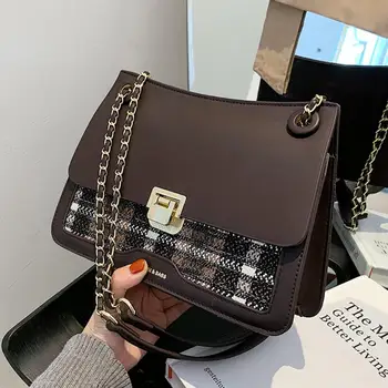 

Contrast color Square Crossbody bag 2020 New High quality PU Leather Women's Designer Handbag Lock Chain Shoulder Messenger Bag