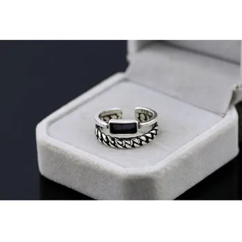 

Upscale 925 Sterling Silver Opening Ring Two Rows Twist Chain Irregular Epoxy Thai Silver Ring For Women bague S-R136