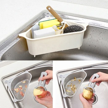 

New Kitchen Organizer Kitchen Triangle Storage Holder Sucker Washing Bowl Sponge Drain Shelf Storage Stand Dish Cloths Holder