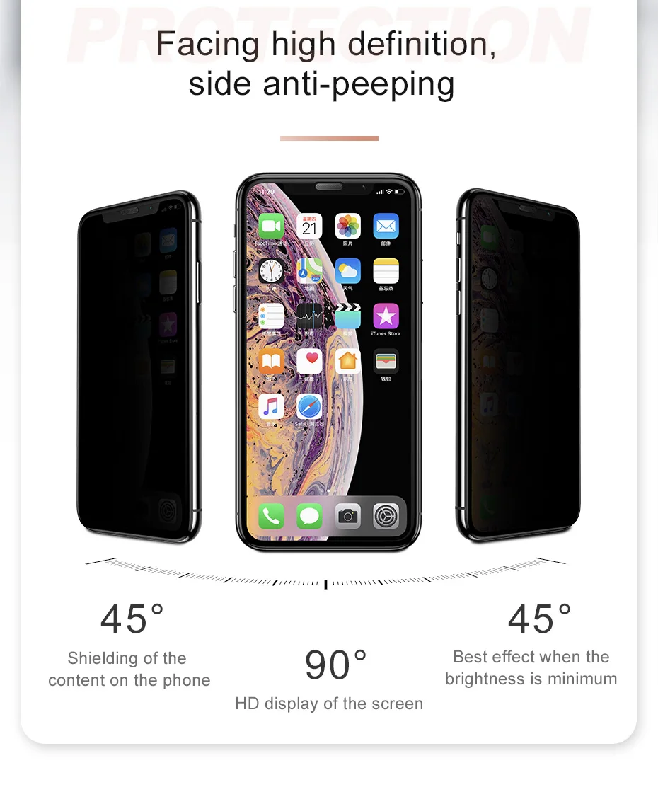 

Protective Tempered Glass Peep Prevention For iPhone X Full Screen Protector Glass For iPhone 7 XR XsMAX 6 6s 6sPlus 7Plus 8Plus