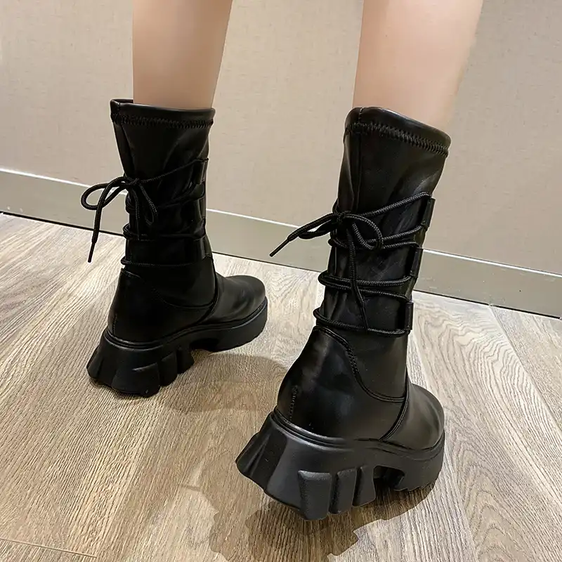 マーティンブーツ女性新レディースカジュアル黒ブーツファッションクロス縛ら女性の靴プラットフォームブーツゴシック女性靴 膝上 ブーツ Aliexpress