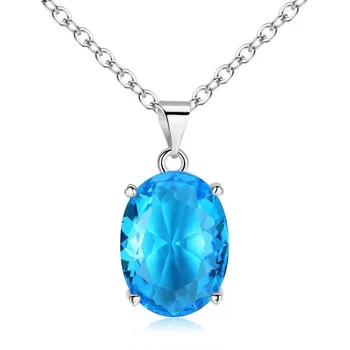

Fashion Popular Sky Blue Topaz Oval Exaggerated Pendant Necklace Jewelry Valentine's Day Gift For Girlfriend Chains Necklaces