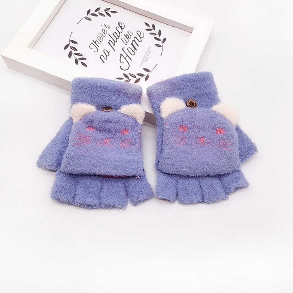 Зимние вязаные шерстяные варежки для новорожденных, бархатные толстые детские зимние теплые вязаные перчатки с рисунком кота из мультфильма для мальчиков и девочек#3