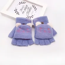 Зимние вязаные шерстяные варежки для новорожденных, бархатные толстые детские зимние теплые вязаные перчатки с рисунком кота из мультфильма для мальчиков и девочек#3
