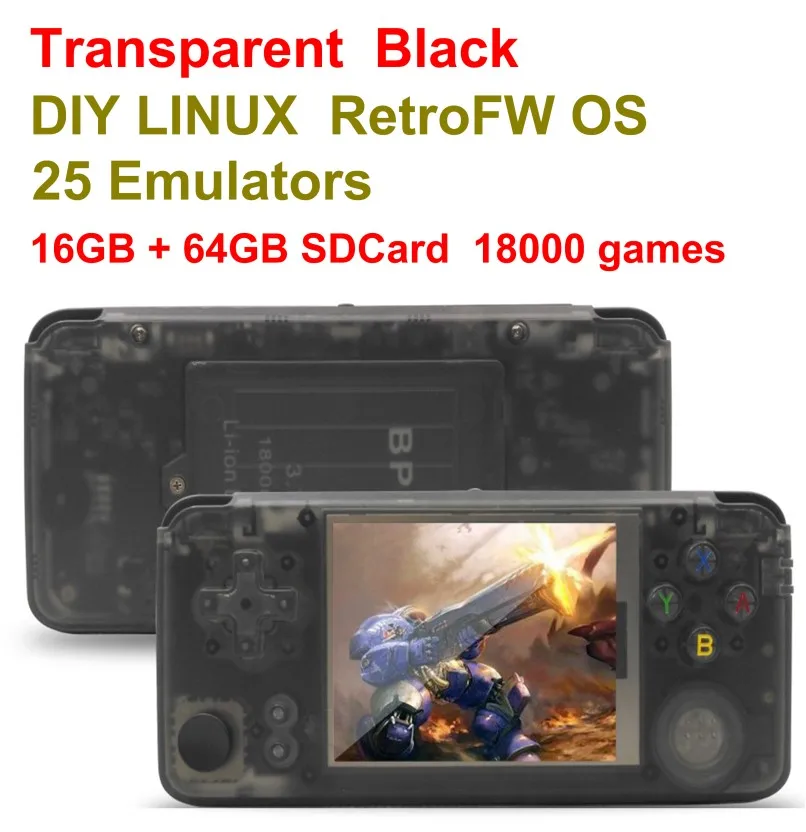 RetroFWOS Black 80G HANHIBR ips rs97 Plus двойная система Ретро игровая консоль 40 эмуляторов 64 бит 3,0 дюймов ips экран портативная игровая приставка PS1 - Цвет: RetroFWOS Black 80G