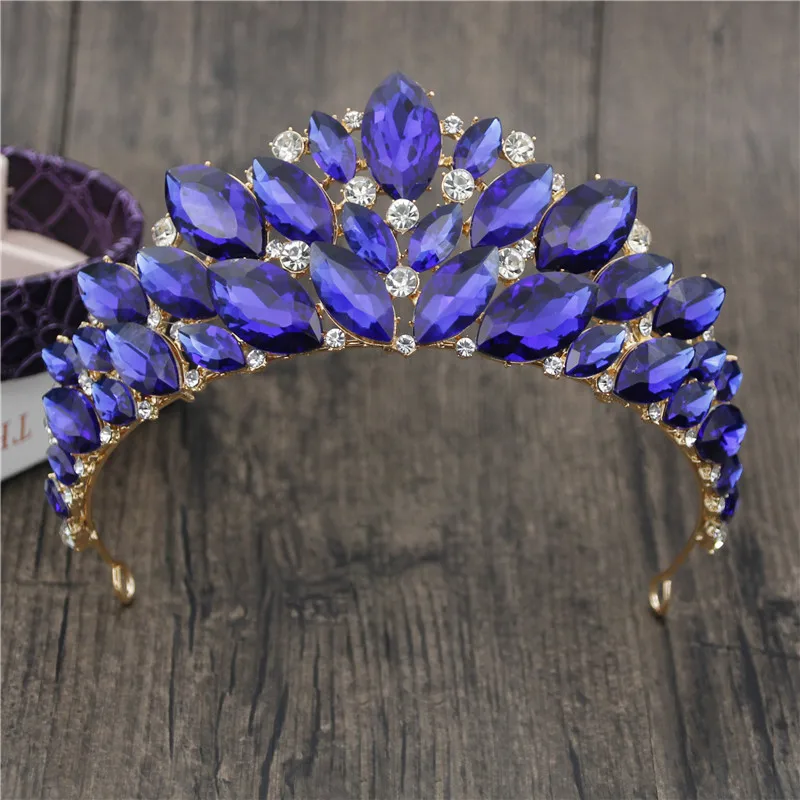 Принцесса невесты Корона великолепный кристалл диадемы и короны украшения для волос пышная головная повязка Корона для невесты аксессуары для головы - Окраска металла: Blue
