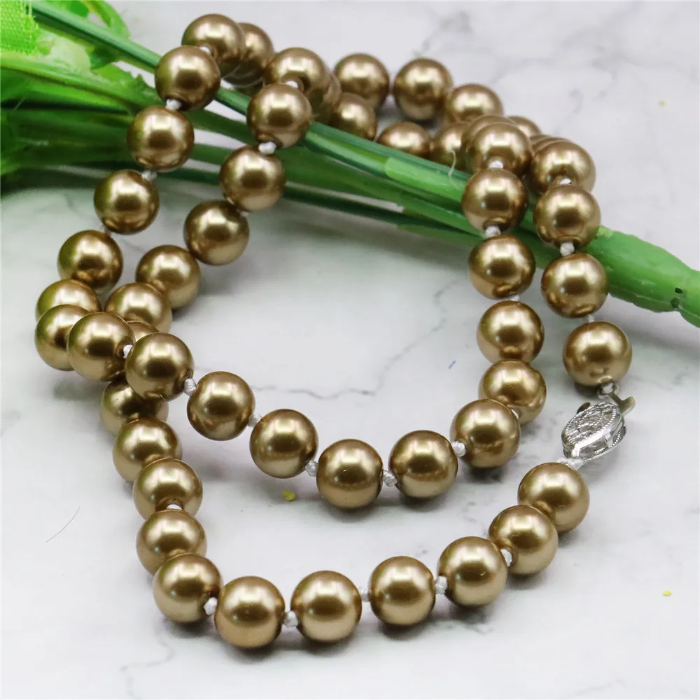 2021 8mm Silvercolor Champagne South Sea Shell Pearl Necklace Jewelry Rope Chain Beads Natural Stone (Min Order1) | Украшения и