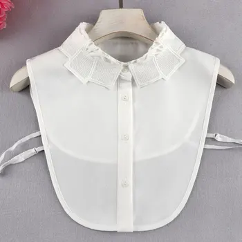 

New Women Embroidery Lace Flower Chiffon Sweater Shirt Peter Pan Fake Collar Cardigan Button Detachable False Collar Blouse Tops