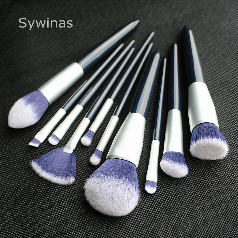 Sywinas 10 шт. набор кистей для макияжа высокое качество синий натуральный Синтетический волос набор кистей для макияжа набор профессиональных кистей для макияжа