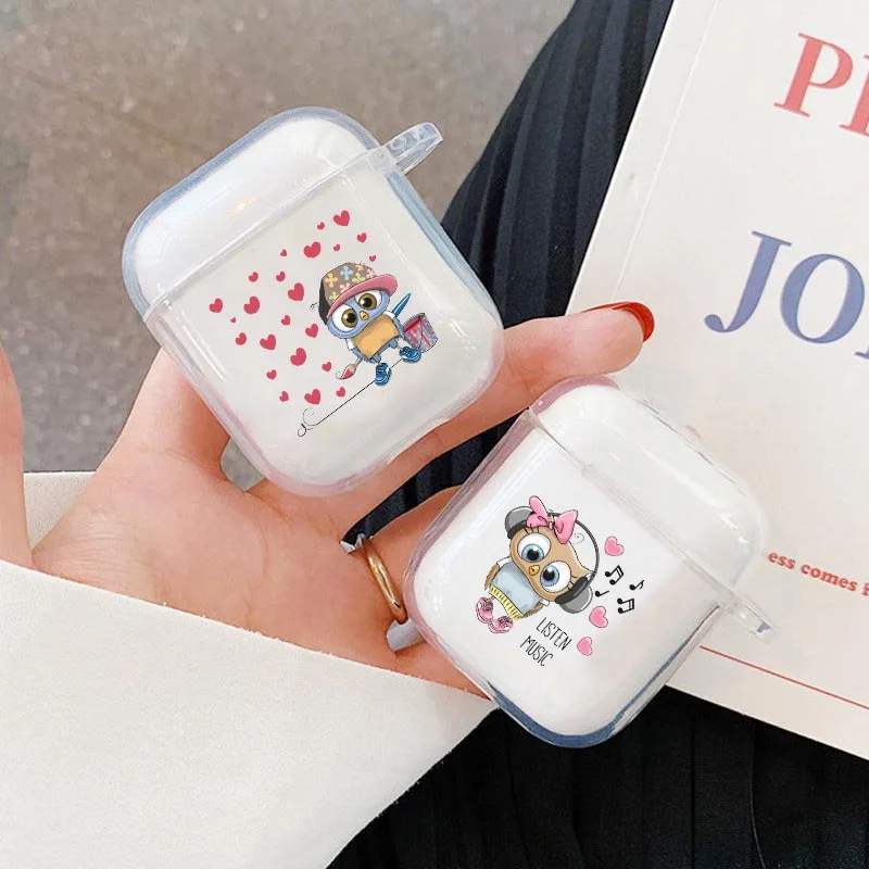 Чехол для Airpods 1 2 мягкий ТПУ с рисунком милой совы беспроводных bluetooth-наушников |
