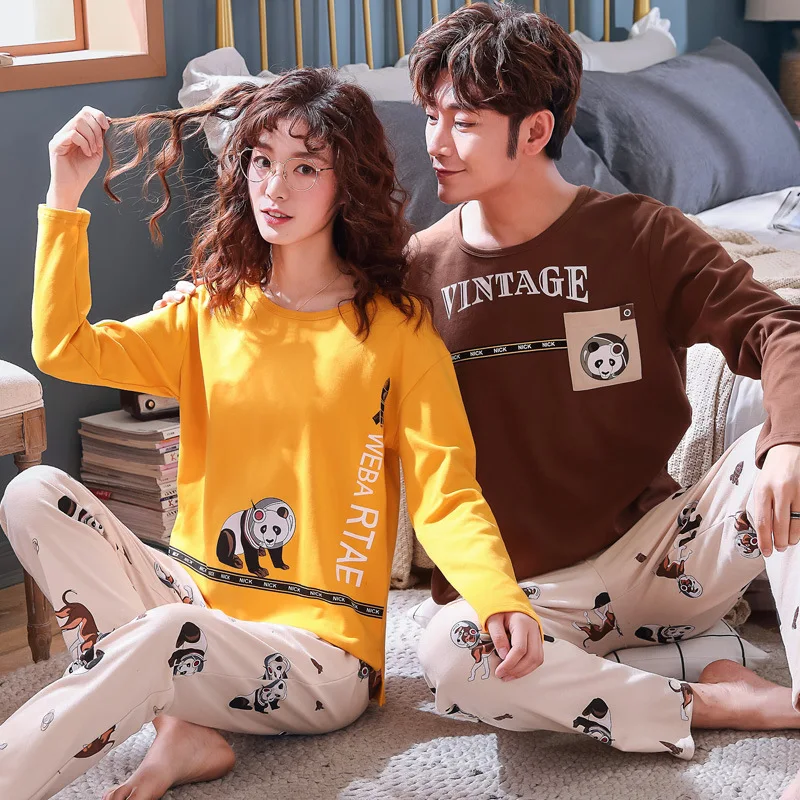 

Z1960 # Rocket. Cat Emblem Yellow-brown Pullover LZ Couples Long Sleeve Pajamas Homewear Set Series