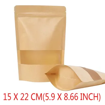 

15x22CM Brown Kraft Paper Bag Stand up Zipper Resealable Food Grade Food Bags Pouches,Biscuit Bag,Pastry Bag,Snack sub-Package