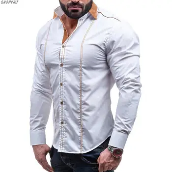 

Brand Fashion Slim Solid Long Sleeve White Dress Shirt Plus Size Cotton Men's Clothing 4XL Casual Shirts Men