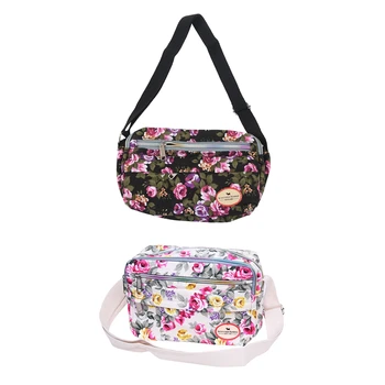 

2x Printing Women Messenger Bags Canvas Sport Bags Mummy Bag Ladies(Black&Beige)