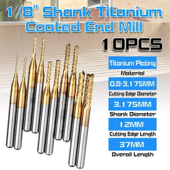

10Pcs End Mill 1/8" Shank Titanium Pating Coated End Mill Carbide CNC Router Bits