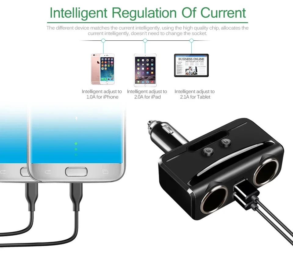 Car Cigarette Lighter Socket Splitter 12V-24V Power Adapter Dual USB Car Charger Voltmeter LCD