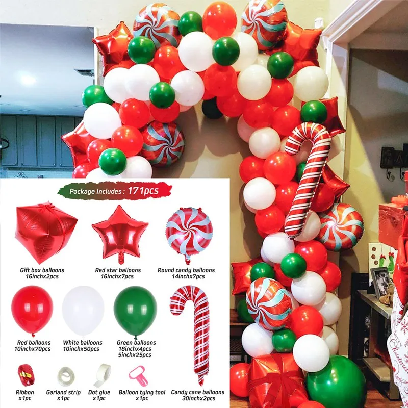 Christmas Balloon Garland Arch Kit 120 Pieces Red White Confetti Latex Balloons with Candy Cane Balloons for Holiday Christmas Candy Themed Birthday Baby Shower Wedding Party Decorations 