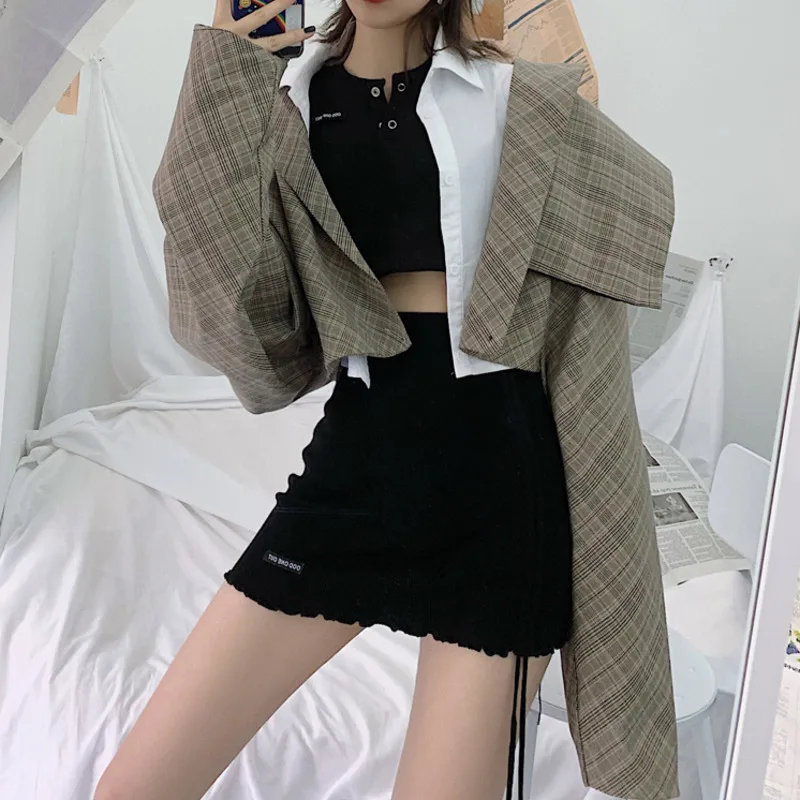 TVVOVVIN Plaid Long Sleeve Short Section Loose Woman Blazer Jacket Casual Personality Temperament Fashion Autumn Coat C833