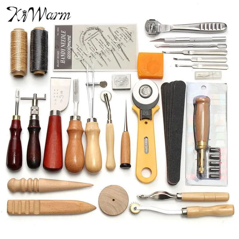 18 Pcs Leder Handwerk Werkzeug Set Hand Nähen Stanze Schnitzen Craft DIY Kits 
