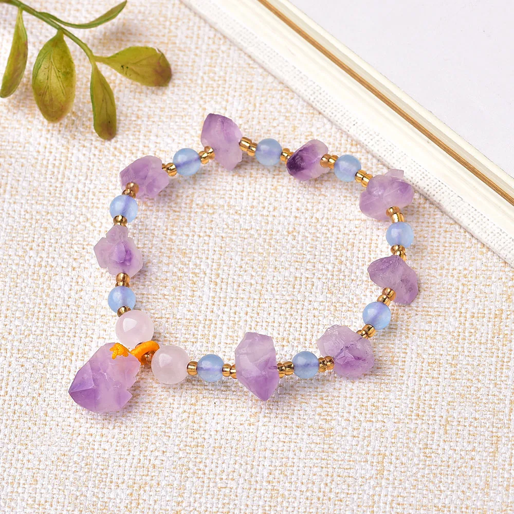 1PC Fashion Simple Natural Amethyst Women Bracelets Raw Crystals Charm Colourful Mineral Jewelry For Ladies Christmas DIY Gift | Дом и сад
