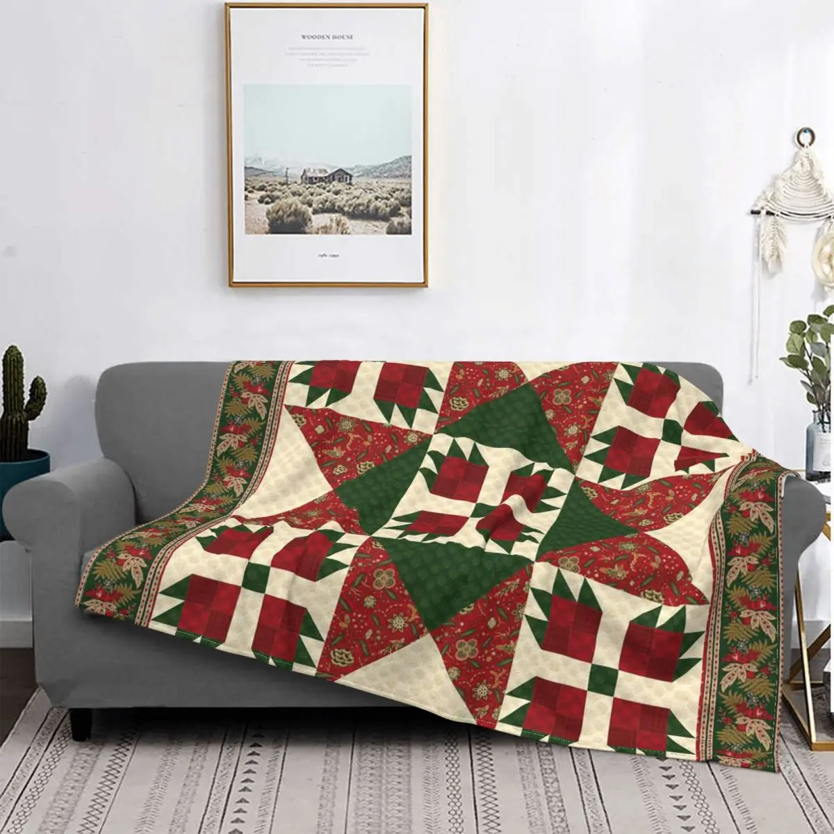 

New Year Nordic Geometry Coral Fleece Plush Throw Blanket Merry Christmas Vintage Blanket for Home Outdoor Ultra-Soft Bed Rug