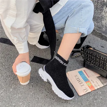 

2020 New Autumn Women Shoes High Top Sneakers Glitter Sock Women Fashion Sneakers Casual White Shoes Zapatillas Mujer