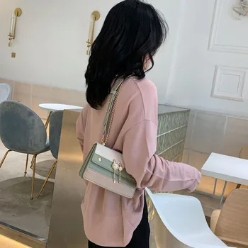 

Free shipping ladies chain shoulder bag stitching fashion texture European and American style messenger small square bag handbag