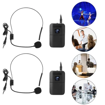 

New 2 Pcs Wireless Head-Mounted Microphone Back Clip Transmitter​​ Portable With Receiver LED Display Mic For Stage Conference