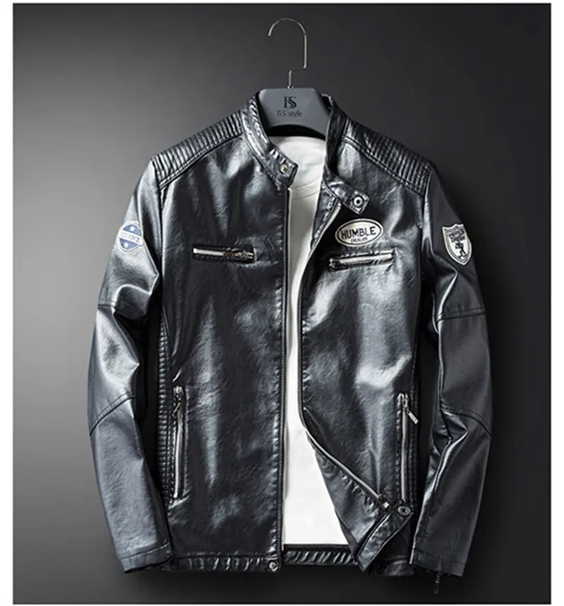 

2020 Spring Mens Jackets Spring Motorcycle PU Slim Printed Mens Coats Casual Long Sleeve Male Leather Outerwear