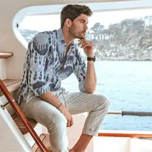 Модные мужские Роскошные повседневные рубашки с принтом на пуговицах, приталенные рубашки с длинными рукавами