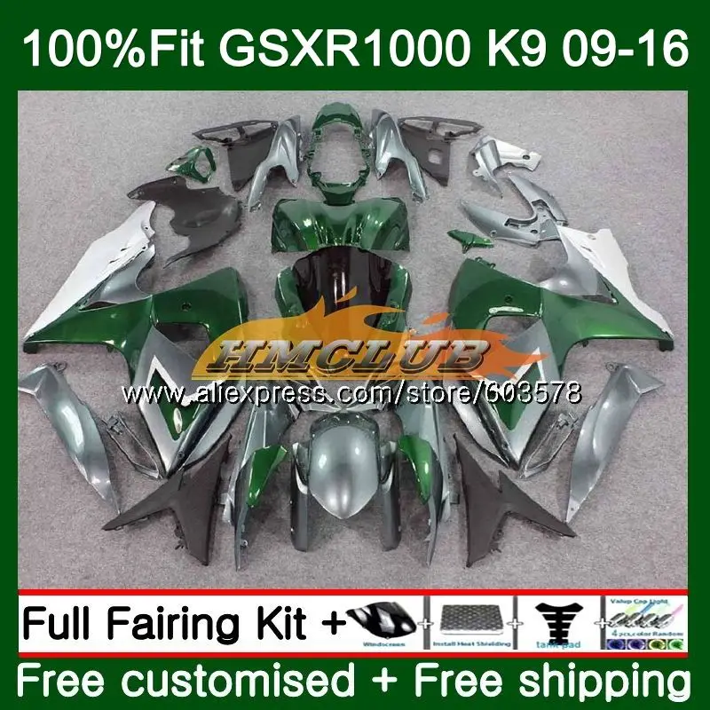 Инъекции для SUZUKI GSXR 1000 09, 10, 11, 12, 13, 14, 15, 16 лет 13CL. 33 K9 GSXR1000 2009 2010 2011 2012 14 обтекатель серебристо-зеленый