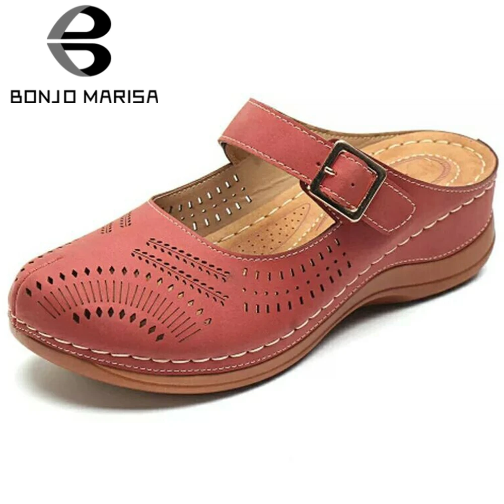 

BONJOMARISA 35-43 New INS Hot Ladies Wedges Heels Slippers Fashion Hollow Slip On Summer Slippers Women Casual Party Shoes Woman