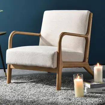 

Single Sofa Chair American Solid Wood Leisure Chair Living Room Balcony Lazy Chair Fabric Backrest Single Chair