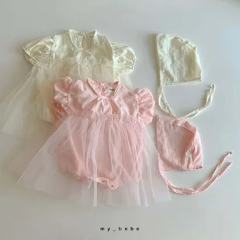 

Summer Newborn Baby Girls Clothes Baby Girl Cotton Dress Romper Baby Jumpsuit With Hat Infant Princess Lace Dress Romper