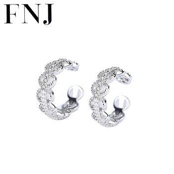 

FNJ Clip Earrings 925 Silver Jewelry Original Pure S925 Sterling Silver Earring for Women White Cubic Zircon