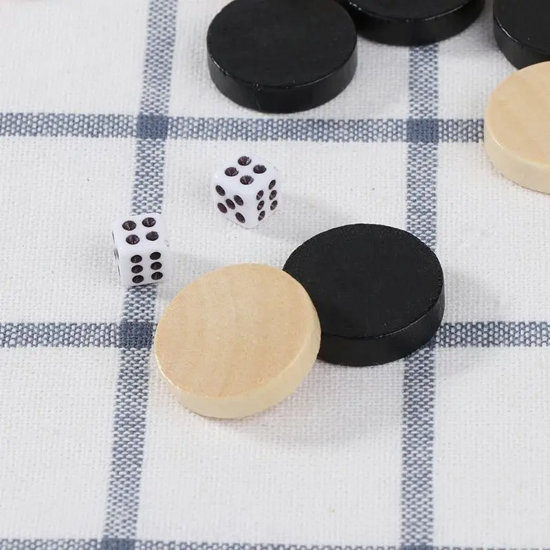 30pcs Wooden Draughts Checkers Backgammon Chess Pieces for Kid Board Game 