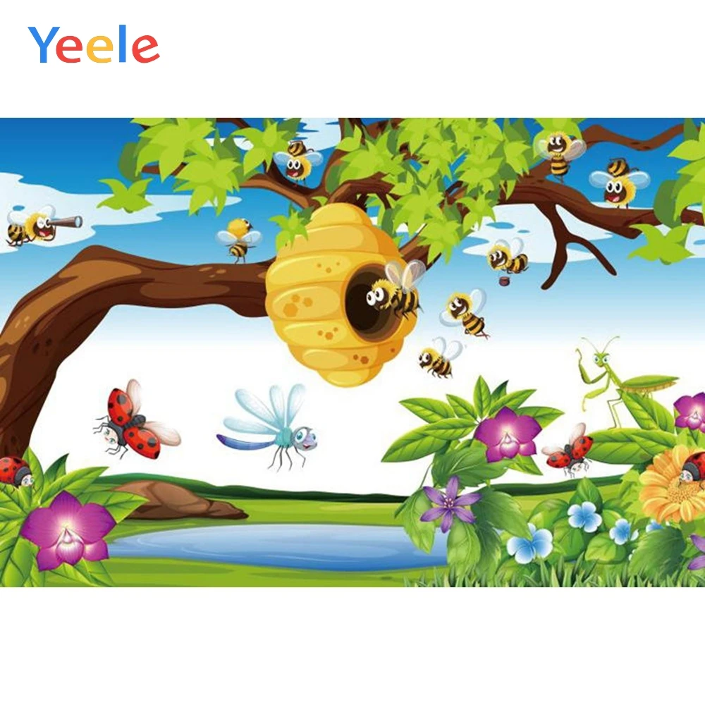 

Fairy Tale Forest Tree Bee Flower Spring Easter Baby Shower Birthday Backdrop Photography Background For Photo Studio Photophone
